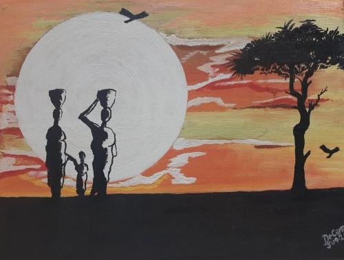 pintura-em-tela-por-do-sol-africa